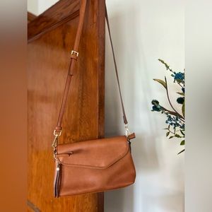 Vegan Leather Crossbody + Clutch Purse (Brown)